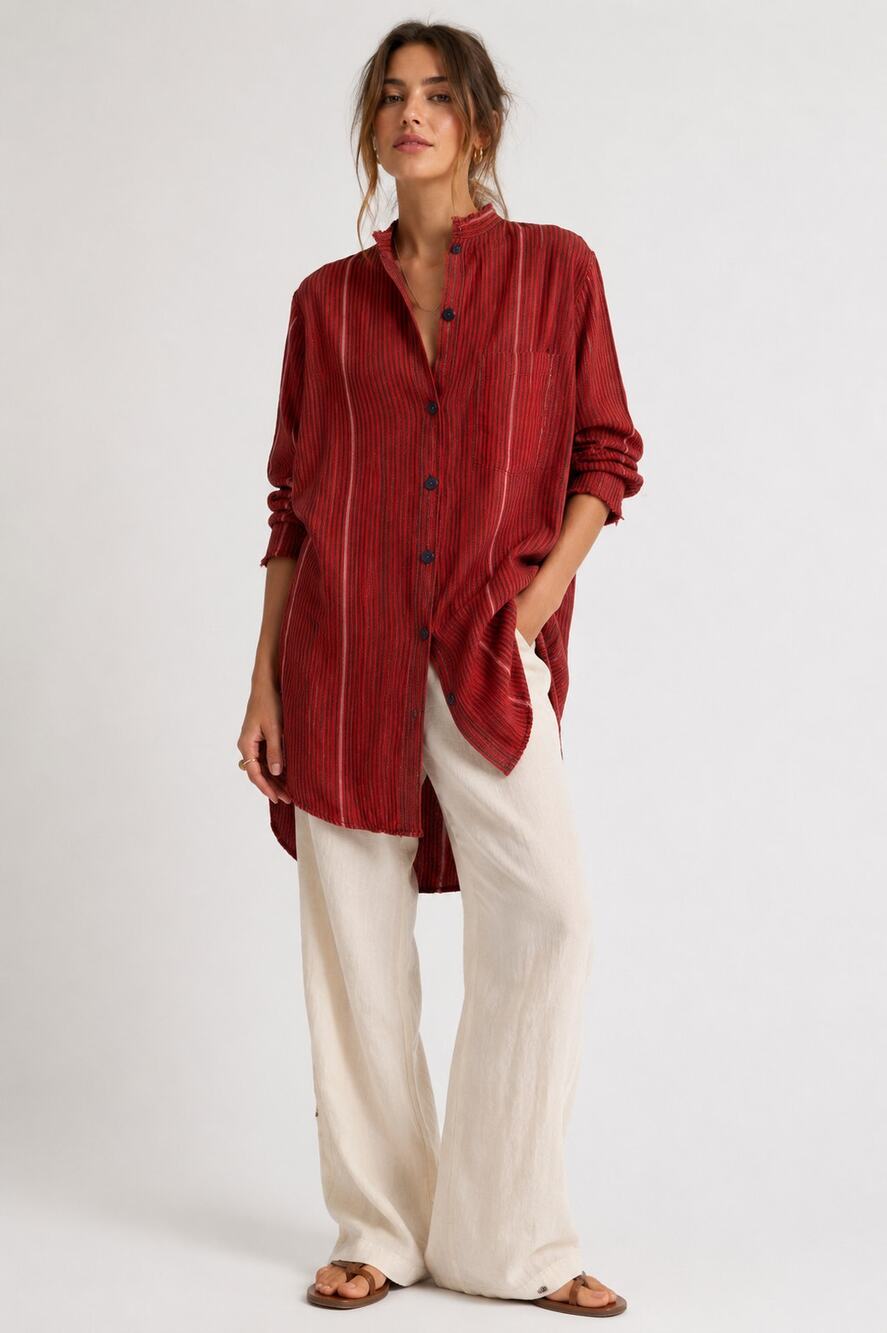 Sandrine Rose x Free People NWT Oversized Stripe Mandarin Collar Tunic Shirt S